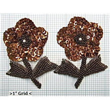 Load image into Gallery viewer, Flower Pair with Bronze Sequins and Beads 4&quot; x 3&quot;