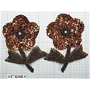 Flower Pair with Bronze Sequins and Beads 4" x 3"