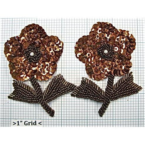 Flower Pair with Bronze Sequins and Beads 4
