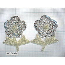 Load image into Gallery viewer, Flower Pair with Silver Sequins and Beads 4&quot; x 3&quot;