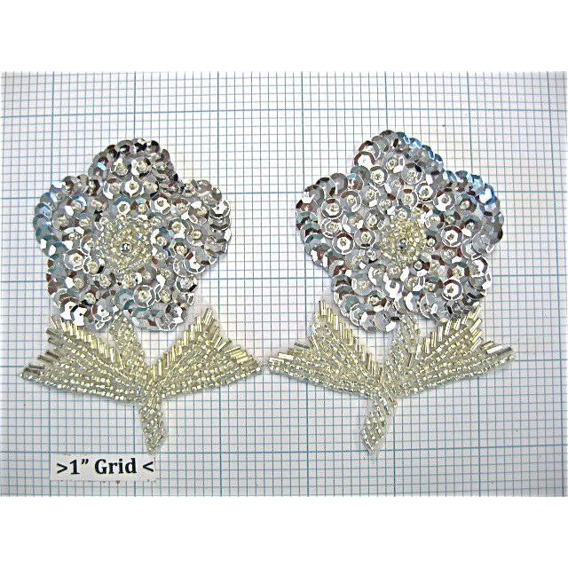 Flower Pair with Silver Sequins and Beads 4