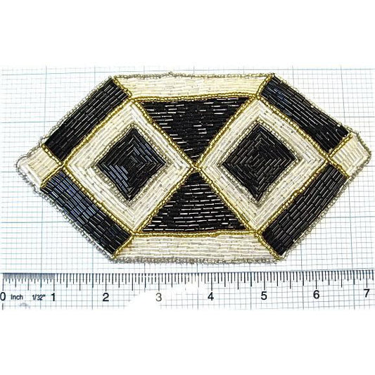 Designer Motif Black, White and Gold Beads 7" x 3.75"