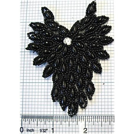 Designer Motif with Black Beads and a Rhinestone Center 3.5" x 2.75"