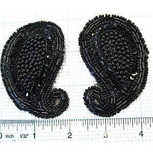 Sequin beaded and pearled paisley pair 3" x 2"