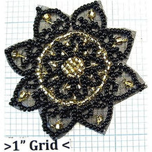 Load image into Gallery viewer, Flower Black and Gold Beaded 2.5&quot;