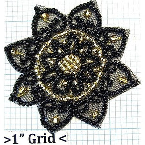 Flower Black and Gold Beaded 2.5"