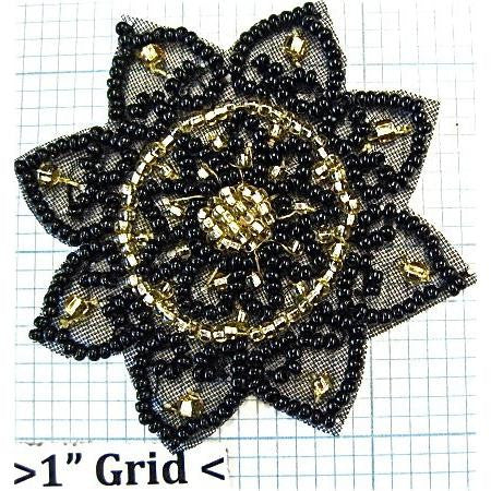 Flower Black and Gold Beaded 2.5