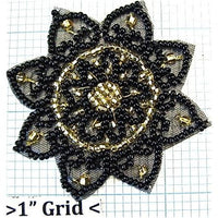 Flower Black and Gold Beaded 2.5