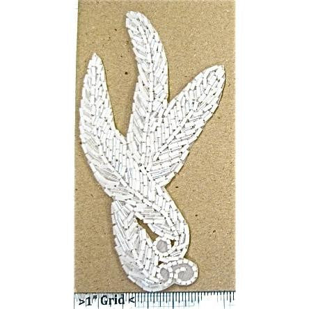 Leaf twisted with White beads 6" x 3"