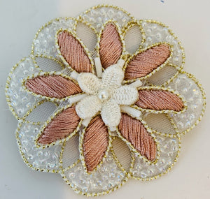 Flower with Embroidery Pink gold clear beads 2" x 2"
