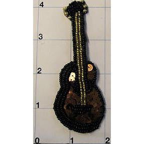 Country Guitar Brown Sequins and Black Beads 4"