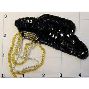Cowboy Hat Black Sequins and Beads with Gold Beads 4"