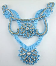 Load image into Gallery viewer, Designer Neck Line with Turquoise Beads and Rhinestones 7&quot; x 6.5&quot;