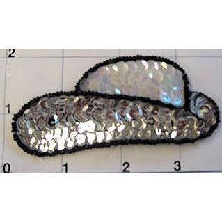 Cowboy Hat with Silver and Iridescent Sequins and Black Beads 1.75
