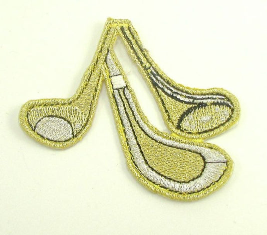 Golf Clubs with Siver and Gold Metallic, Embroidered Iron On 2.5" x 2.5"