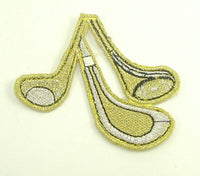 Golf Clubs with Siver and Gold Metallic, Embroidered Iron On 2.5
