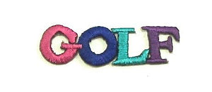 Word "Golf" Mulit-Color, Embroidered Iron-On 2" x 1/2"