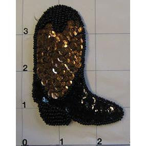 Cowboy Boot Black and Bronze Sequin Beaded 3" x 2.25"