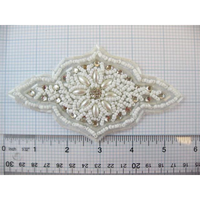 Designer Motif White Beads with many Rhinestones 5.5"