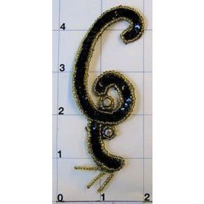 Designer Motif Black Sequins and Gold Beads Swirl 4"
