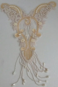 Designer Motif Neckpiece Bodice with Creamy pinkish Sequins and Beads 15" x 10"