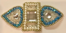 Load image into Gallery viewer, Designer Motif with Turquoise Sequins and White and Gold Beads 6&quot; x 2.5&quot;