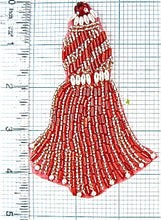 Load image into Gallery viewer, Tassel with Coral Silver Pearls and Red Rhinestone 4.5&quot; x 2.5&quot;