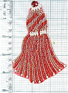 Tassel with Coral Silver Pearls and Red Rhinestone 4.5" x 2.5"