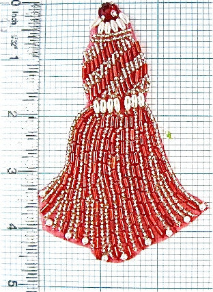 Tassel with Coral Silver Pearls and Red Rhinestone 4.5
