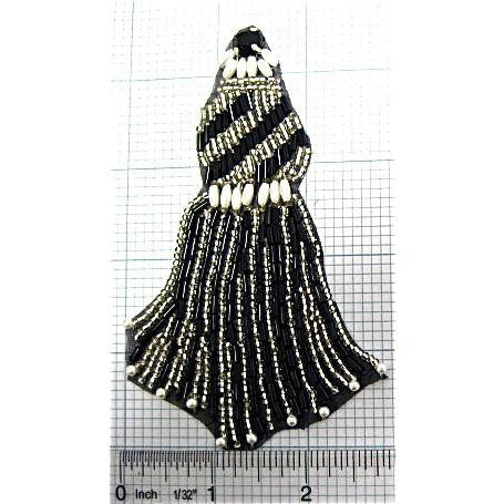 Designer Motif Tassel with Black and Silver Beads 4.5" x 3"