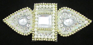 Designer Motif with gold White Pearl Sequins and Jewels 3" x 6"