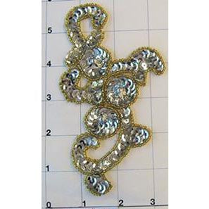 Designer Motif Swirl with Silver Sequins with gold bead trim 5.5"