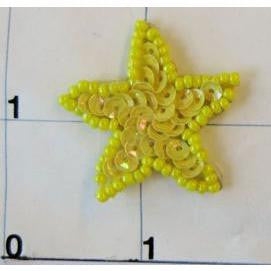 Star with Yellow Sequins and Iridescent Beads 1"