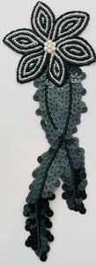Flower Black and Silver Beads and Sequins 9" x 3"