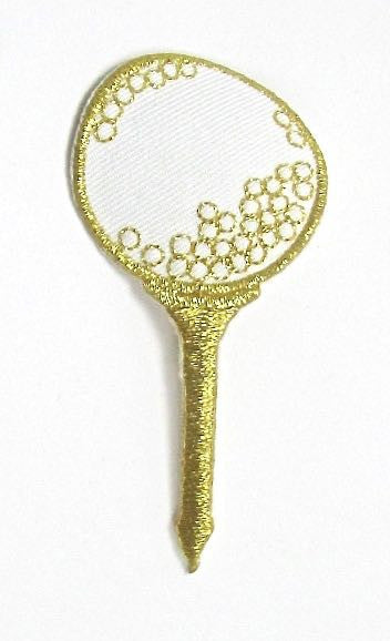 Tennis Racquet, White with Gold Metallic, Embroidered Iron-On 3.25" 1.5"