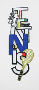 Word Tennis Vertical with Tennis Gear, Multi-Colored, Embroidered Iron-On 6" x 1.75"