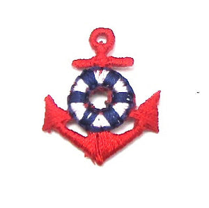Anchor, Red with Blue and White Lifesaver, Embroidered Iron-On  1" x .75" - Sequinappliques.com