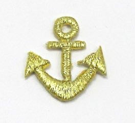 Anchor, Gold metallic embroidered iron-On  1" x 1" - Sequinappliques.com