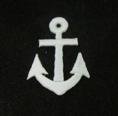 Anchor, White Embroidered Iron-On  1.75" x 1.25" - Sequinappliques.com