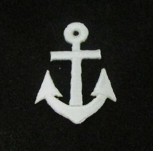 Anchor, White Embroidered Iron-On  1.75" x 1.25" - Sequinappliques.com