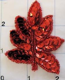 Leaf Single with Red Sequins 2" x 2"