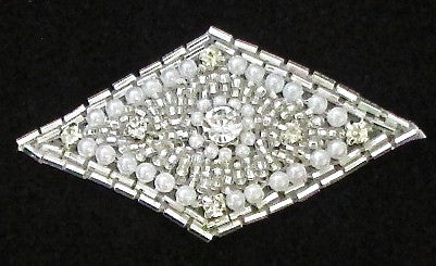 Designer Motif With Silver Beads Pearls and 7 Rhinestones 3.25" x 1.75"