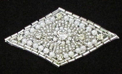 Designer Motif With Silver Beads Pearls and 7 Rhinestones 3.25
