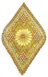 Designer Motif Triangle Vintage with Many gold Rhinestones and Gold Beads 6" x 4"