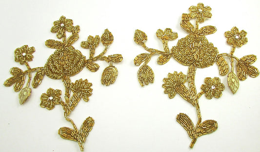 Flower Pair with Gold Beads and Rhinestones 8" x 7"