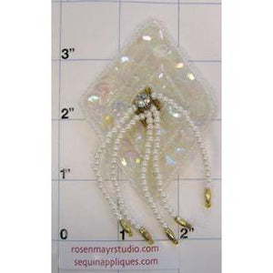 Epaulet Diamond Iridescent Sequins and Beads with Rhinestone 3.5"