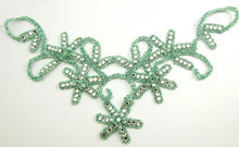 Load image into Gallery viewer, Flower Neck Line with Mint Green High Quality Rhinestones and Beads 6&quot; x 12&quot;