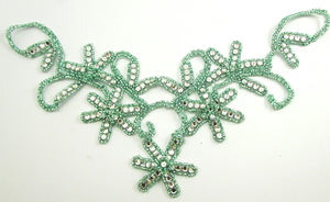 Flower Neck Line with Mint Green High Quality Rhinestones and Beads 6" x 12"