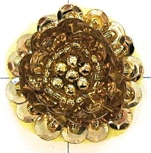 Flower With Raised Sequin Beads Gold, 1"