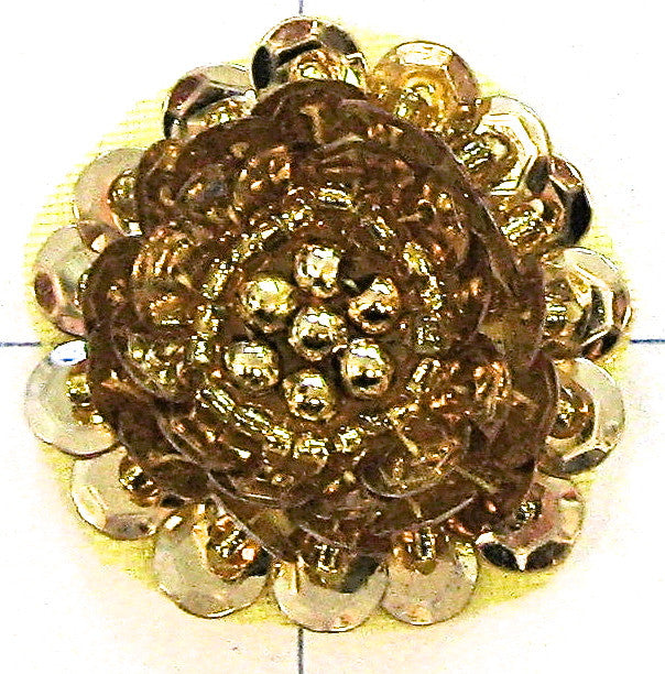 Flower With Raised Sequin Beads Gold, 1